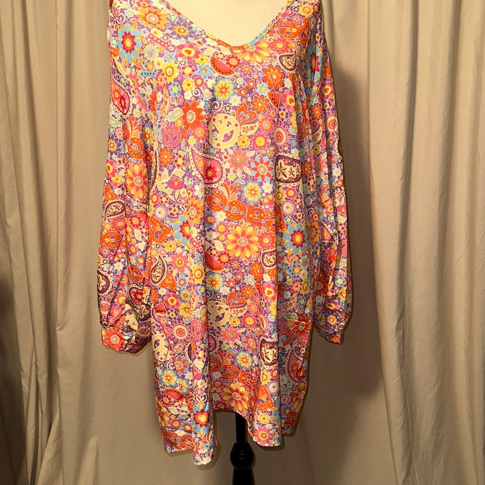 Retro long sleeve mini dress 1xl